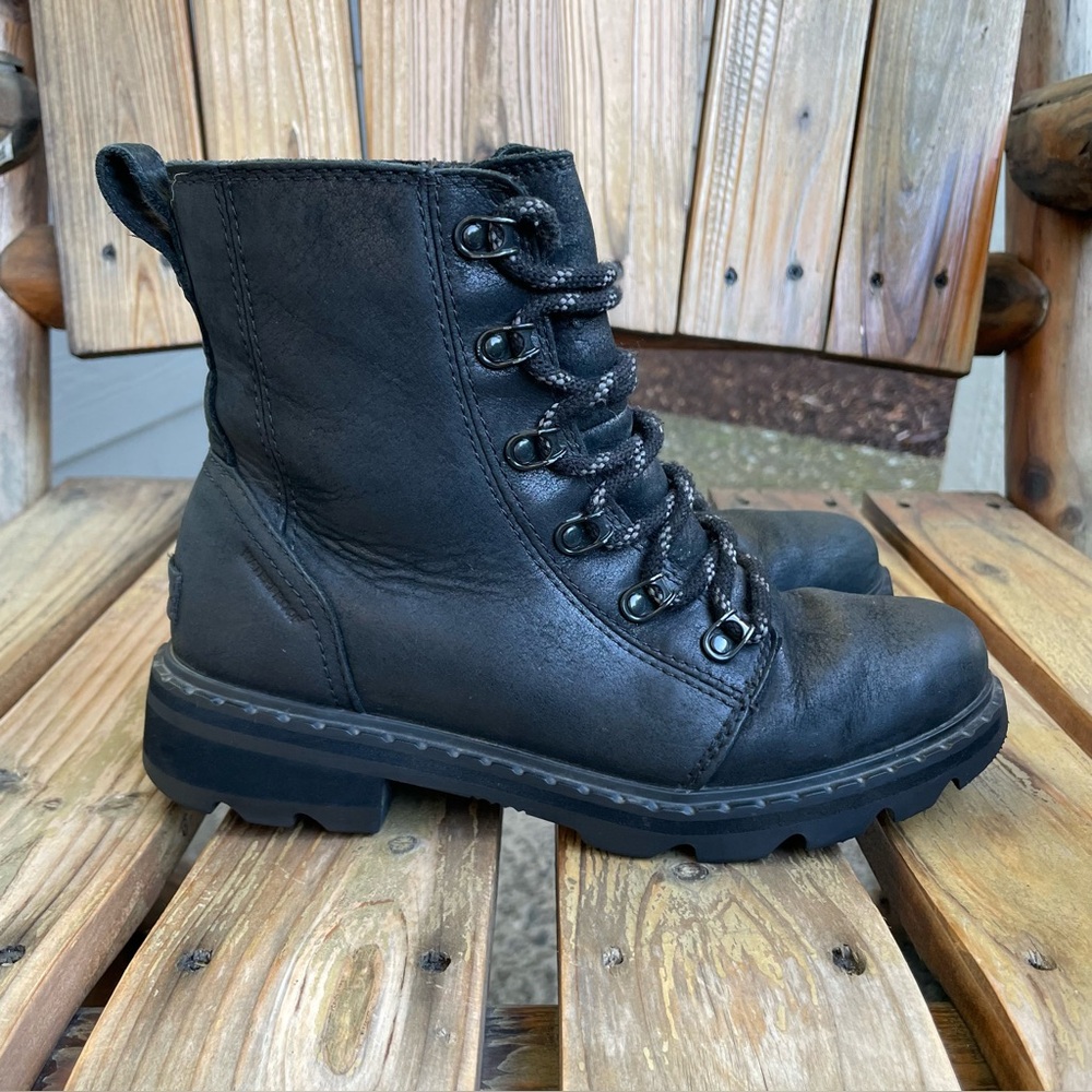 Sorel Lennox Lace Waterproof Boots Women’s Size 6.5 Black Leather